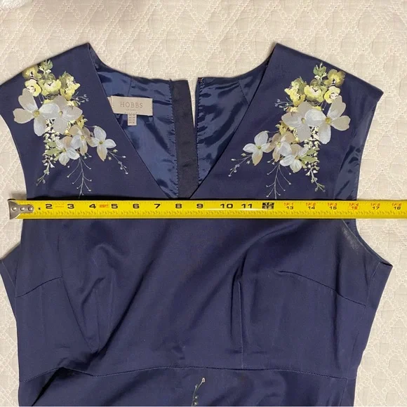 Chic Floral Midi Dress in Navy and Yellow with pockets - Picture 9 of 9